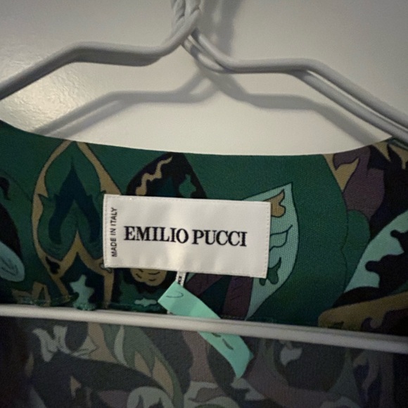 Beautiful Emilio Pucci green dress with beige and black abstract leaf pattern - Picture 3 of 12
